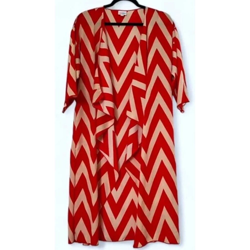 LuLaRoe Shirley Red Chevron Longline Kimono Cardigan - Picture 1 of 2